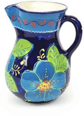 Verano Spanish Ceramics Classic Spanish Hand Painted Decorative Floral Pattern Vase Serving Jug - 2L Blue Flower