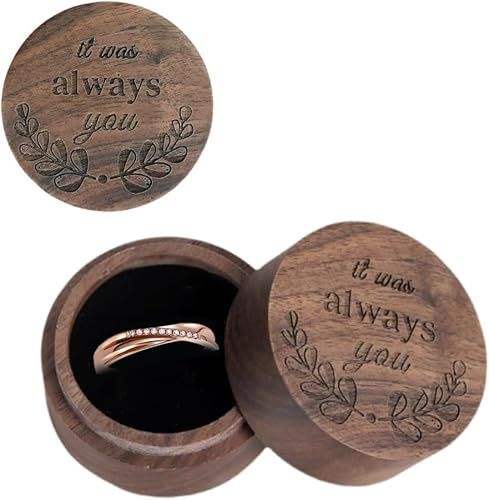 molchagar Ring Box for Wedding Ceremony,Handmade Engraved Wooden Ring holder for Engagement Proposal,Wedding Keepsake Gift (it was always you)