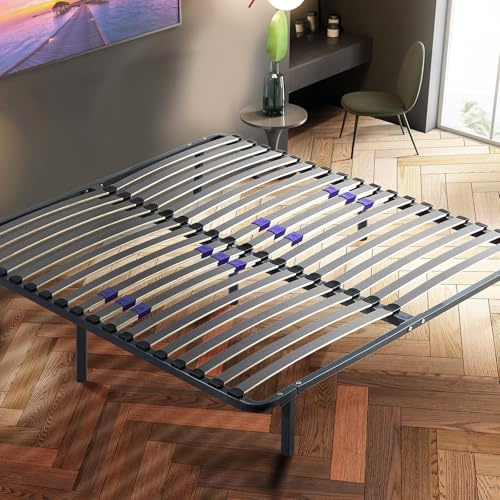SAMPUR Confort LIT - Sommier 180x200 cm avec 7 Pieds | Lit avec Sommier à Lattes pour Adulte | 2x18 Lattes Dont 6 réglables | Résistant et Confortable | Montage Rapide et Facile