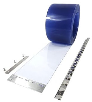 EraGreen PVC-Lamellenvorhang Breite 4,50m x 2,4m Höhe - Streifenvorhang - 20cm breite und 2 mm starke Lamellen transparent - Industrievorhang wetterfest - Montagematerial aus Edelstahl, Bausatz