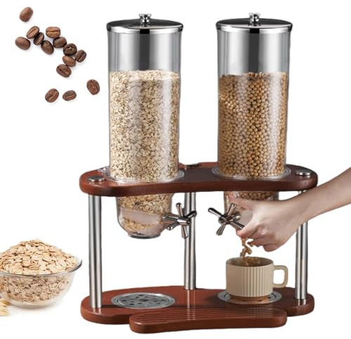 Dispensadores dobles de cereales, botes dobles para alimentos secos con soporte, dispensador de almacenamiento de cocina, contenedor de almacenamiento transparente, para copos de maíz, dulces, nueces