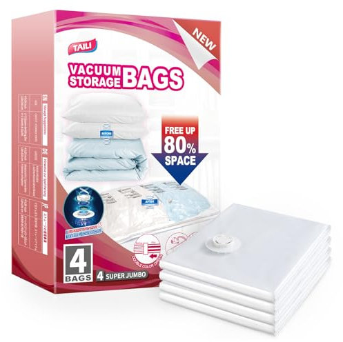 TAILI Sacchetti sottovuoto Jumbo, 120 x 100 cm, riutilizzabili, salvaspazio, con cerniera, per vestiti, piumini, biancheria da letto, viaggi, risparmia l'80% in più di spazio