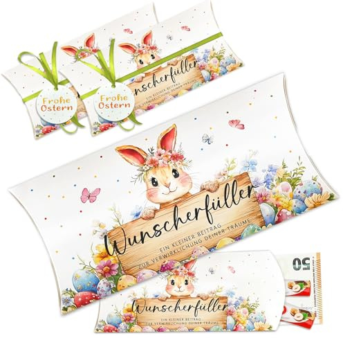 Wunscherfüller Geldgeschenk Ostern Verpackung, 8 Stück Geldgeschenke Kissenschachteln Geschenkbox befüllen, Kleine Ostergeschenke für Kinder, Gutschein Ostern Verpackung