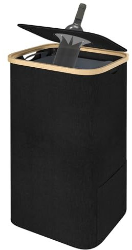AufuN Récipient de collecte de bouteilles de 100 l avec couvercle, grand collecteur de bouteilles avec trou, rangement avec deux sacs de transport, noir, récipient vide et verre usagé, pour cuisine et