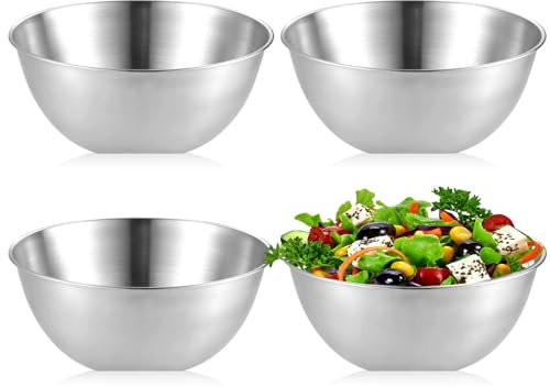 4 ciotole in acciaio inossidabile: Ø 19 cm, ciotola in acciaio inox, impilabile, ciotola per insalata, ciotola in metallo, per servire, cucinare, lavabile in lavastoviglie (1200 ml)