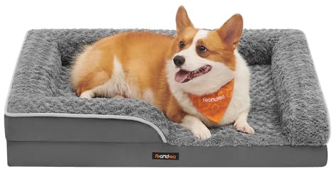 Feandrea Orthopedic Dog Bed for Large Dogs, Memory Foam Dog Bed Sofa Pet Couch with Sides, Removable Washable Cover and Waterproof Liner, 91 x 68 x 16 cm, Slate Grey PGW252G02