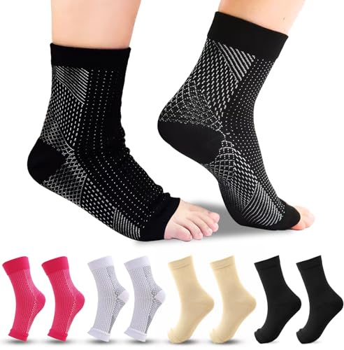 PIWOSGOL 5 Paires Chaussettes de Compression Orthopédiques, Chaussette de Contention, Bandage plantaire Chaussettes, Chaussettes pour Neuropathie pour Femmes et Hommes
