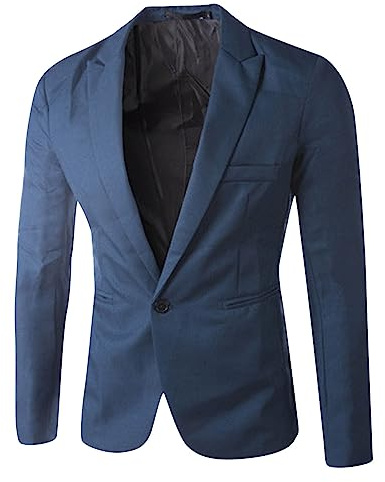 Blazers for Men UK, Mens Formal Suit Jacket Tailored Fit Wedding Blazer Business Office Smart Wear 1 Button Wedding Prom Groom Suits Blue L