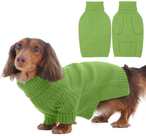 IECOii Hundepullover mit Beinen,Winter Herbst Warmer Hundepullover Haustier Rollkragen Strickpullover Hunde Pullover Weich Hundekleidung Hundepulli Hund Kleidung für Mittelgroße Hunde,Gras-Grün,M