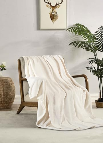Miracle Home. Manta Polar Reversible de Microfibra Cristal Franela Aterciopelada 260GSM, Suave, cálida y Ligera, Lavable a máquina, 160 X 220. Crudo