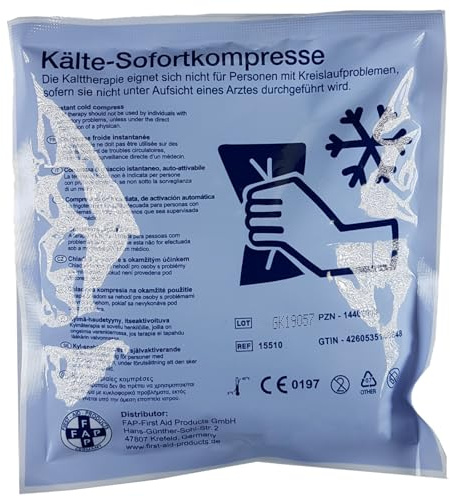 First Aid Products Kälte-Sofort-Kompresse 15 x 17 cm – Einmal sofort Kühlpack zur äußeren Anwendung bei Prellungen, Sport- & Arbeitsverletzungen – Einweg Kühlpads für Erste Hilfe & Notfall
