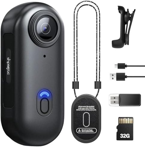 Camere corporee 1080P con registrazione audio e video - videocamera corporea 1080P impermeabile, magnetica e con clip a 360°, batteria da 150 minuti per ciclismo, passeggiate con animali (1080-B-32G)