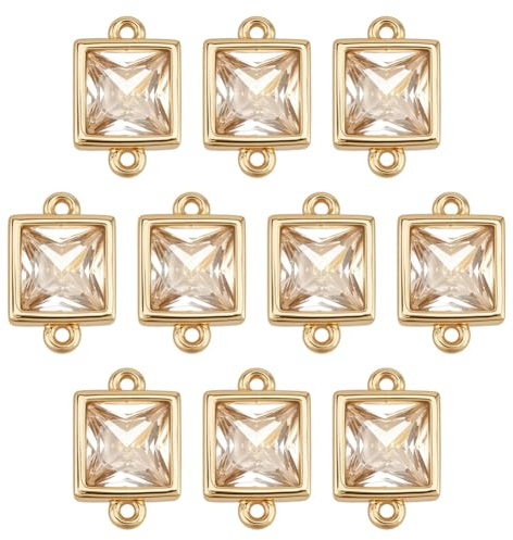 BENECREAT 10Pcs Real 18K Gold Plated Cubic Zirconia Square Connector, 11x7.5x3.5mm Cubic Zirconia Link Charms for Necklace Bracelet Earring Jewelry Making