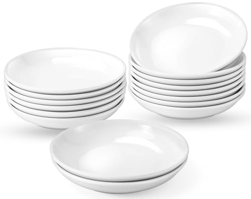 Incisite 16 Pcs Ceramic Appetizer Plates, 15 Cm, White, Round | Dessert Plates, Porcelain Salad Plate Set, Small White Plate for Appetizers Snack Cake Bread, Microwave Safe