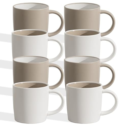Hausfelder Steingut Tassen Set 8 Personen – Kaffeetassen 400ml Braun Beige - Kaffeebecher für Espresso Cappuccino Kaffee - Geschirr Set, Spülmaschinenfest & Mikrowellengeeignet (Becher (8x))