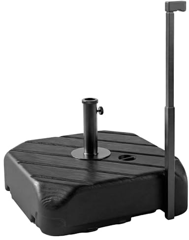 Outsunny Pied de Parasol à roulettes, Socle Parasol extérieur à remplir avec 45 kg d'eau / 72 kg de Sable, pour mât de Ø 38-48 mm, Base de Parasol pour Jardin Patio terrasse, Ø 60x77cm, Noir