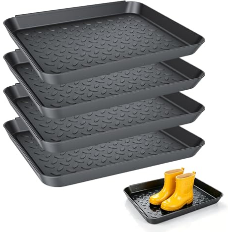 Junrvivy Schuhablage Schuhabtropfschale - 4PCS Schuhmatte Abtropfmatte 35 x 27 x 3 cm Abtropfschale Schuhe Klein aus Kunststoff Schuhwanne mit Erhöhtem Rand für Nasse Schuhe Innen Außen Flur Pflanzen