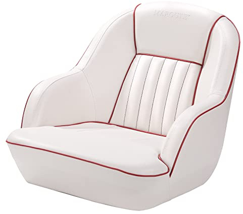 Garvee Marine Grade Captains Boat Seat, Ergonomic Bucket Helm Chair with Thickened High-Density Foam, 42cm Wide UV-Resistant Vinyl Seat for Bass Boats, Fishing Boat, Speedboat, Pontoon & Yacht - Red