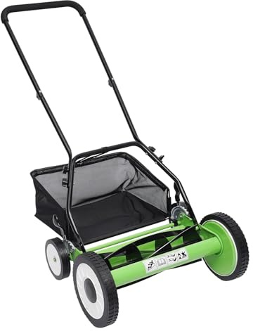 Tondeuse à gazon manuelle à 5 lames avec hauteur réglable et récupérateur d'herbe pour un entretien efficace de la pelouse, chemin de coupe de 40,6 cm de large