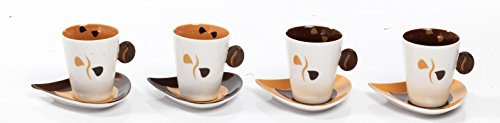 Set 4 tazas + 4 platillos de capuchino, té, infusión, café largo, diseño moderno de porcelana colección almendras PB14451