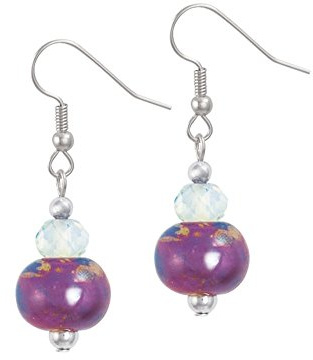 Eternal Collection Harmony Orchid Ceramic and Crystal Silver Tone Drop Pierced Earrings Purple 3.6 x 1.2cm