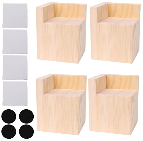 RDEXP 8.8x8.8x8cm L-Shaped Semi-Closed Lift Wood Bed Desk Riser Lifter Table Furniture Soft Feet Lifts Storage Set of 4