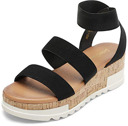 DREAM PAIRS Women's Open Toe Elastic Ankle Strap Casual Flatform Platform Wedges Sandals,Size 8.5,Black,REED-1