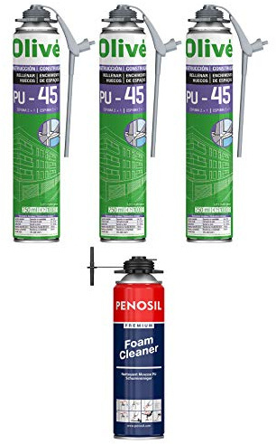 Schiuma espansa poliuretanica 750 ml a doppia applicazione, pistola e manuale – Set di 3 cartucce + 1 detergente