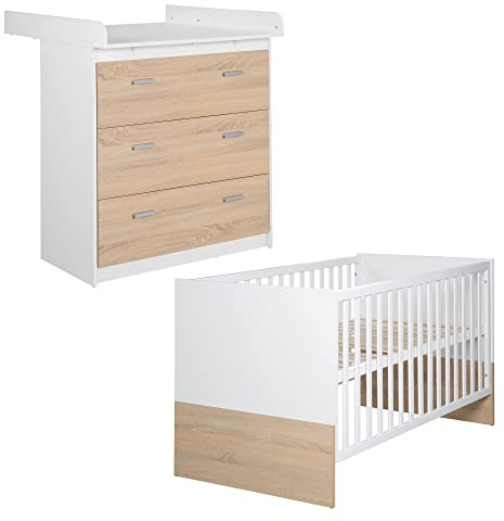 roba Kinderzimmerset 'Gabriella', 2-teiliges Babymöbel-Set bicolor aus Babybett 70x140cm & Wickelkommode