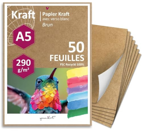 younikat 50 Blatt Kraftpapier Rückseite weiß beschichtet DIN A5 - dv814 | Blatt Kraftpapier mit beschichteter Rückseite, ideal zum Basteln, Beschriften und kreativen Gestalten