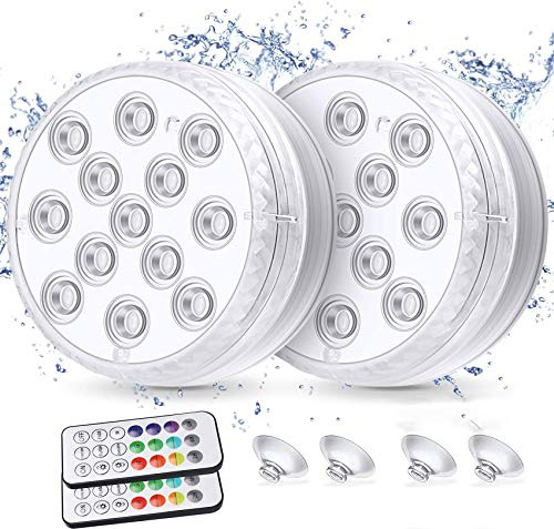 Lot de 2 lampes de piscine submersibles, étanches avec ventouses et aimant pour étang, jacuzzi, fontaine, aquarium, vase, décoration de fête de Noël, Nouvel An