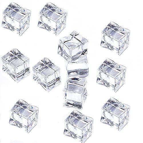 Duories Wiederverwendbar Eiswürfel,50 Stück Transparent Acryl Dauereiswürfel Whisky Steine Eiswürfel Whiskysteine für Küche Bar Whiskey Wein Bier Getränke kühlen Partyeiswürfel,20mm