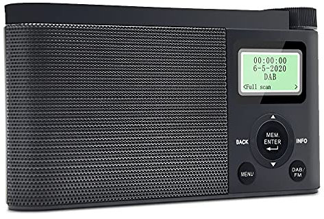 jiande Dab + / FM Radio, Mini Portatile Multi-Lingua TAMPONARE Radio Digitale, 30 stazioni Radio Pre-memorizzate, Sveglia, Calendario e Ora, Uscita Audio da 3,5 mm, Nero