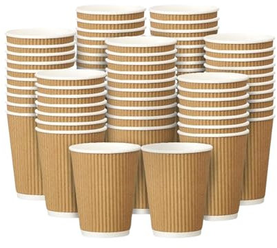 EcoWise 12Oz Disposable Coffee Cups - Pack of 200 Brown Triple Wall Insulated Coffee Cups - Takeaway Kraft Paper Ripple Cups for Hot and Cold Drinks (200, 12 Oz)