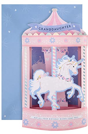 Hallmark Tarjeta de cumpleaños 3D para nieta, diseño de carrusel de unicornio lindo