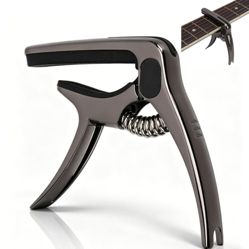 Gitarren Kapodaster, 7,3x8,5x1,3 cm / 2,9x3,3x0,5 Zoll E-Gitarre Akustikgitarren Kapodaster Saitenstahl Ukulele Kapodaster mit Pick Halter Tasche für klassische Gitarre Ukulele Mandoline und Banjo