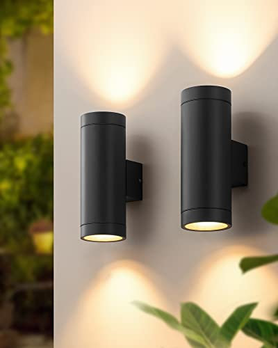 EDISHINE Applique Murale Extérieure Intérieure avec Abat-jour en Métal, Étanche IP44, Éclairage Mural d'Extérieur pour Patio, Garage, Terrasse, Jardin, Ampoule non Incluse, Lot de 2, Noir