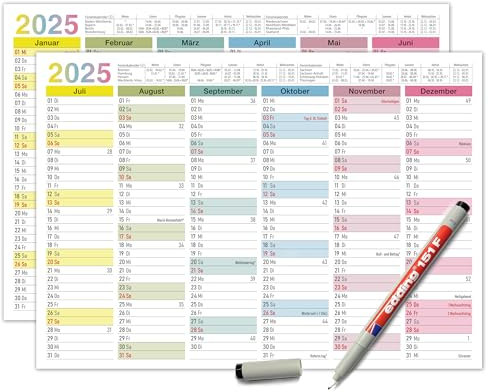 TOBJA abwischbarer Wandkalender 2026 A4 - Bunter Jahresplaner 2026 abwischbar, inkl. Stift. Tafelkalender 2026, Robuster Kalender A4 (abwischbar +1 Stift)