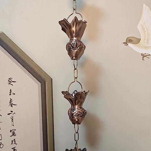 RENLXFI Regenfänger für Garten, Kupferbeschichtung einzigartige Regenrinne Ketten für Dachrinne Entwässerung, Outdoor-Deko und Ersatz Fallrohr, rostbeständig (Size : 1.7m/5.6ft)