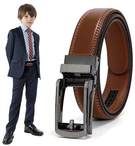 XZQTIVE Junge Ratsche Ledergürtel Easy Slid Klick Schnalle Auto Gürtel für Kinder Schule Uniform Kleid Jeans