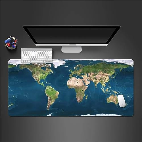 Gaming Mauspad Blaue Weltkarte, XXL Gaming Mauspads 31,5x15,7x0,12 Zoll Verlängertes Großes Mauspad Schreibtischauflage, rutschfeste Gummibasis Einfach Zu Reinigen für Gamer/Desktop/Büro/Zuhause