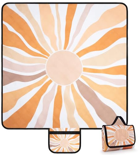 Jopee Groß Outdoor Picknickdecke, 200 x 200cm Wasserdicht Faltbare Stranddecke für 4-6 Personen, Leicht und Tragbar Campingdecke mit Tragegriff, Sandfrei Strandmatte für Strand, Picknick- Bohemian