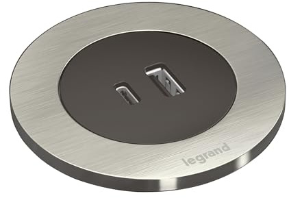 LEGRAND, Incara Disq 60 654733 Prise de charge USB A+C pour table encastrable 15 W Longueur du câble 2 m Fiche 2P+E Noir avec fermeture en métal