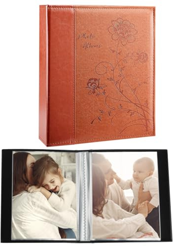 Miaikoe kleines Fotoalbum 10x15 2 Pakete, jede Packung enthält 52 vertikale Bilder, Slip in Top Loading Fotoalbum Buch für Kunstwerke oder Postkarten Lagerung (Braun)