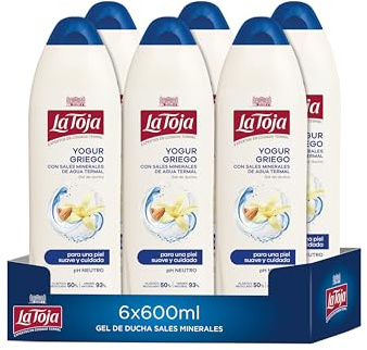 La Toja Gel de Ducha Yoghurt Griego, pack de 6 de 600 ml (3600 ml), para una Piel Cuidada, Suave Aroma a Almendras, Cuidado y Suavidad