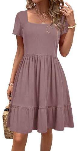 Newshows Summer Dresses for Women UK Square Neck Ladies Party Beach Sundress Purple,XL