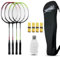 Magicorange Badmintonschläger 4er Set für Outdoor-Hinterhofspiele, einschließlich 4 Schläger, 4 Federbälle, 4 Ersatz-Griffbänder und 1 Tragetasche (Rot + Grün)