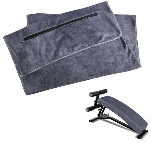 Toalla Gimnasio, Toalla de Fitness con Bolsillo de Cremallera, 120 x 50 cm Toalla Deportiva de Microfibra, Toalla Gym para Gimnasia y Entrenamiento, Gris