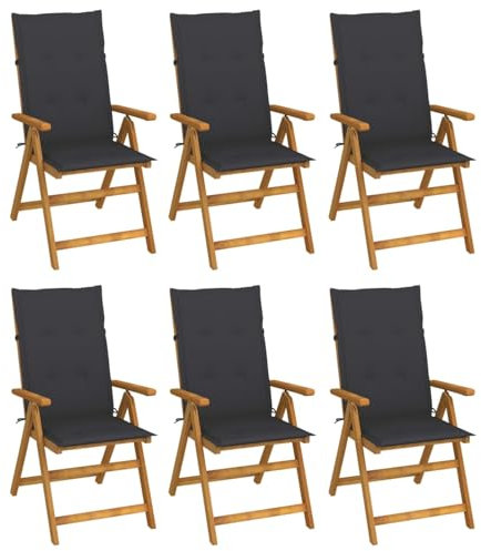 Iiaky Klappbare Gartenstühle 6 STK. mit Auflagen TerrassenstüHle CampingstüHle Set Klappbar StüHle FüR DraußEn BalkonstüHle Massivholz Akazie - 3064119