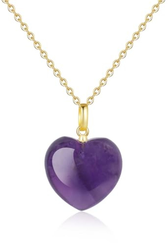 COAI Geschenkideen 925 Sterling Silber Damen Goldkette mit Naturstein Herz Anhänger Halskette